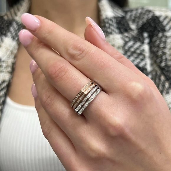 0.56Cttw TwoTone Round Diamond Multi Row Fancy Band Ring 14K Gold Size 7.5